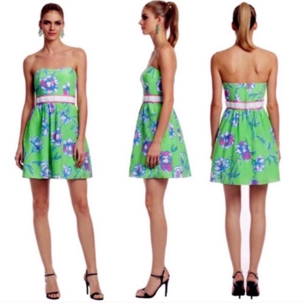 LILLY PULITZER Green Pink White Floral Dress Sz 2 - Picture 1 of 5